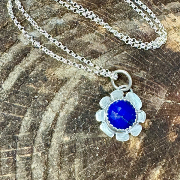 Tiny lapis flower pendant