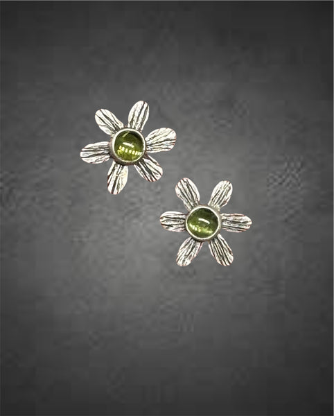 Peridot flower post earrings