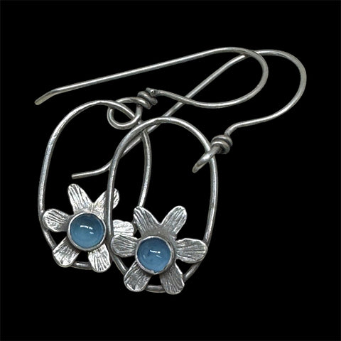 Aquamarine flower dangle earrings with silver circle