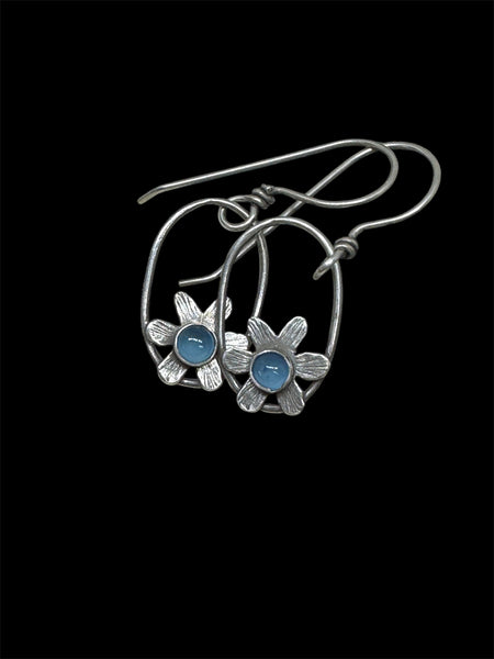 Aquamarine flower dangle earrings with silver circle