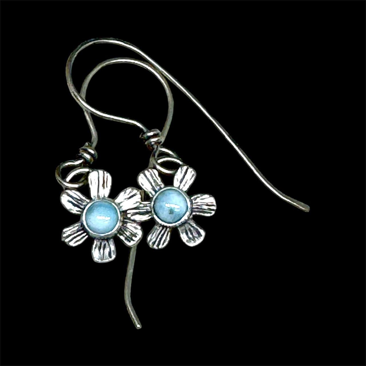 Larimar flower dangle earrings