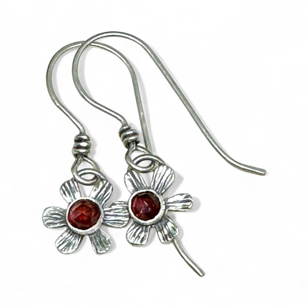 Garnet flower dangle earrings