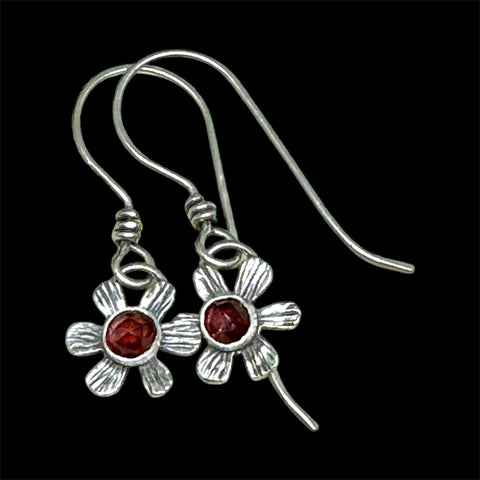 Garnet flower dangle earrings