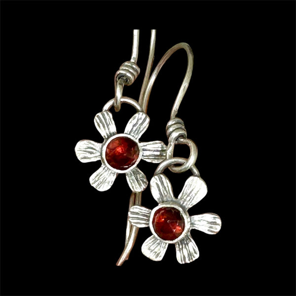 Garnet flower dangle earrings