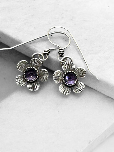 Amethyst flower dangle earrings