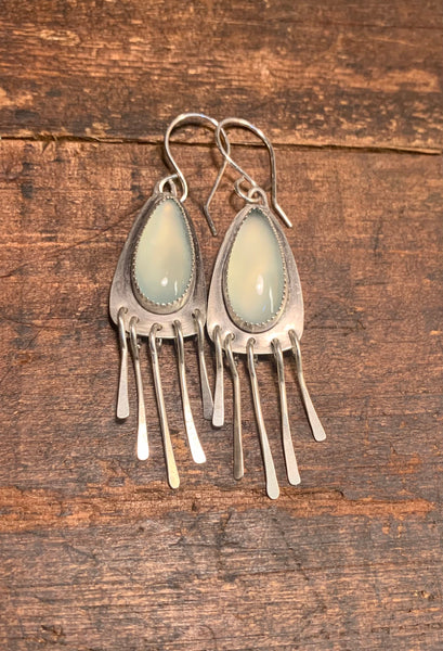 Sage chalcedony and silver handmade earrings