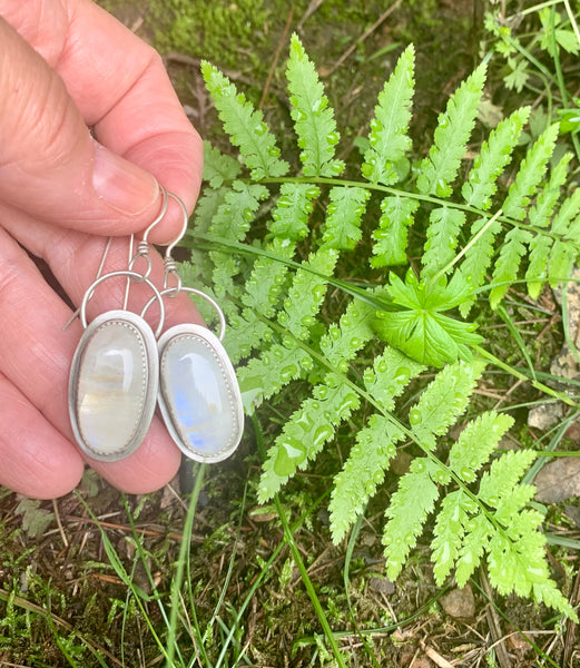 Moonstone and Sterling and fine silver handmade earrings.