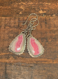 Rhodochrosite and Sterling and fine silver handmade earrings.