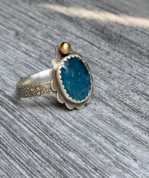 Blue apatite and silver ring