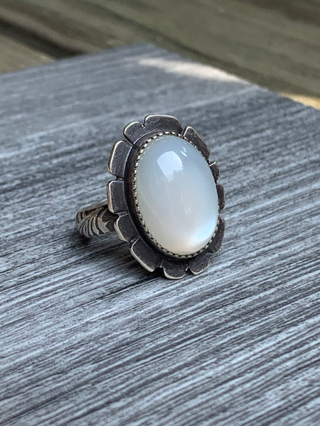 White Moonstone and silver ring