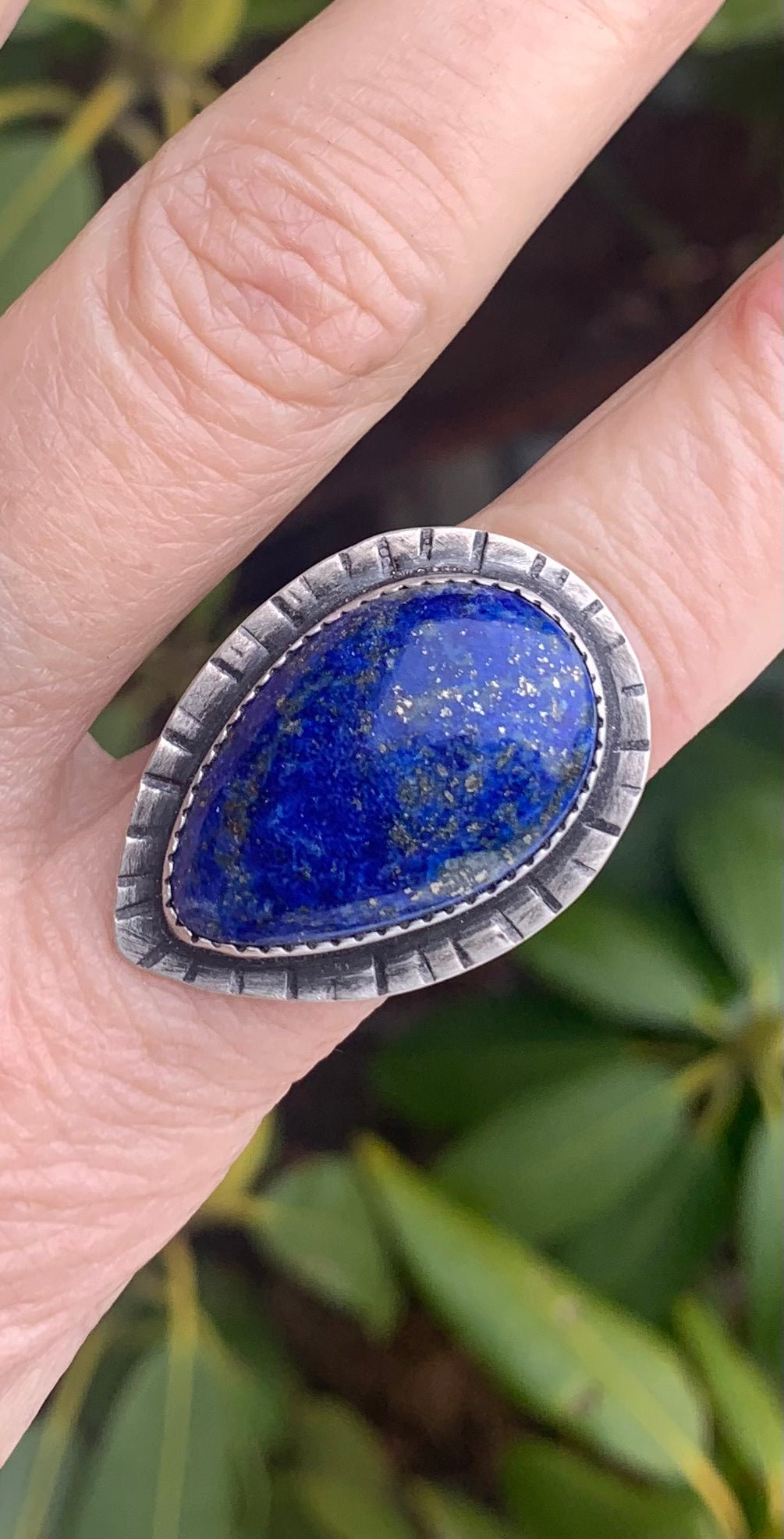 Large lapis and silver ring