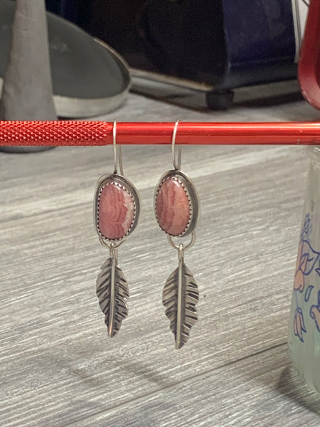 Rhodochrosite and Sterling and fine silver handmade earrings.