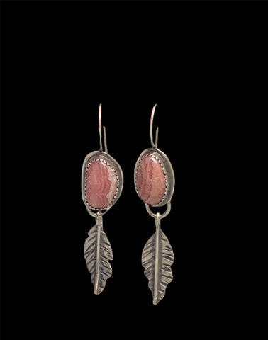 Rhodochrosite and Sterling and fine silver handmade earrings.